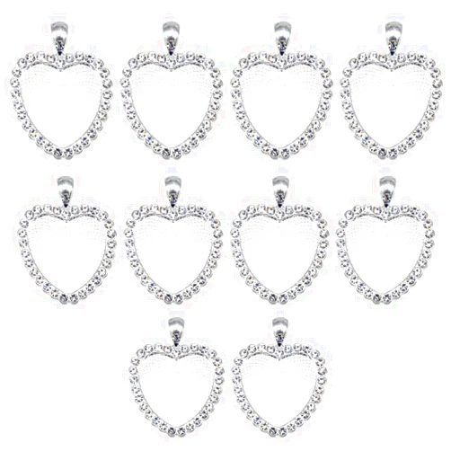 Teensery 10 Pcs Heart Shaped Pendant Trays Rhinestone Bezel Cabochon Pendant Trays Blank Pendant Charm Settings for DIY Jewelry Making (Silver)