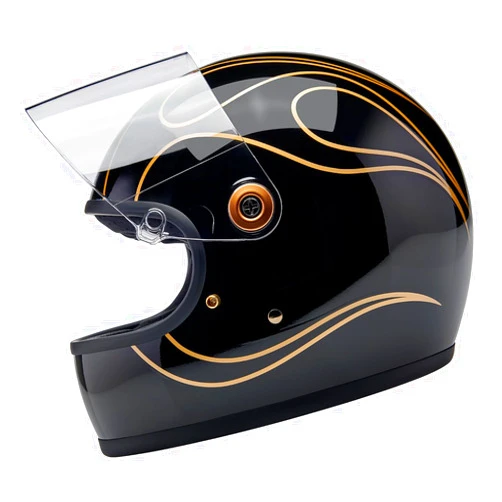 Biltwell Gringo S ECE R22.06 Motorcycle Helmet Flames Gloss Black Gold
