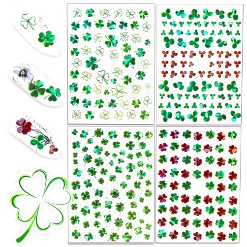 HAOYAN St. Patrick’s Day Nail Sticker Decals 4 Sheets Shamrock Luck of The Irish Green Nail Decals Self-Adhesive Nail Tips Decorations Lucky Clover Nail Design Stickers for Women Girls DIY Manicure