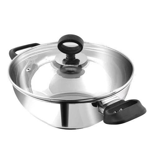 Vinod Stainless Steel Kadhai | Deluxe Wok With Glass Lid | Induction Friendly | Sandwich Bottom | 18cm Capacity | 1.6 Liters | Small-Size | Multi-Use Pot | Suitable For Indian Cooking, Gravy, Stews