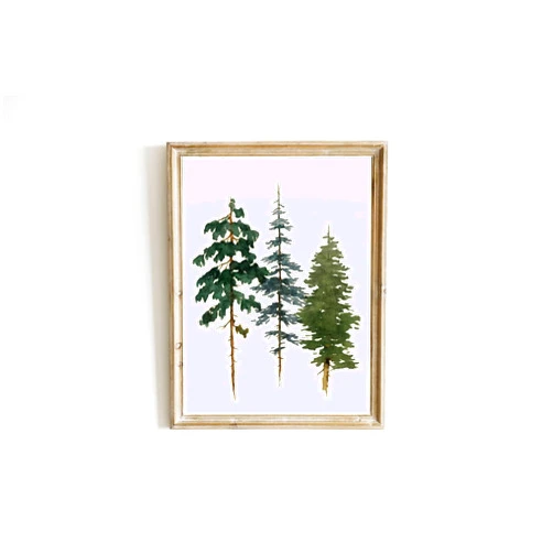 Custom Pine tree wall art Evergreen tree print minimalist watercolor Poster forest pine tree art lake house Print green brown wall decor,178