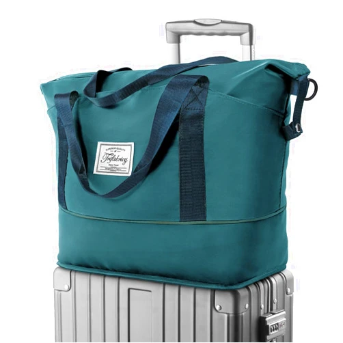 Trifabricy Travel Duffel Bag - Large Shoulder Weekender Overnight Bag, Carry on Bag with Wet Pocket, Waterproof Expandable Duffel Bag with Trolley Sleeve, Sports Tote Gym Bag for Women, Peacock blue