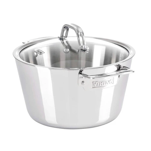 Viking Culinary Contemporary 3-Ply Stainless Steel Dutch Oven, 5.2 Quart, Includes Glass Lid, Dishwasher, Oven Safe, Works on All Cooktops including Induction