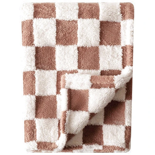 FIGEPO Ultra Soft Fuzzy 30 X 40 Inches Cozy Reversible Baby Bed Blanket with 3D Chessboard Grid - Warm Comfort for Toddlers, Infant or Newborn (Brown)