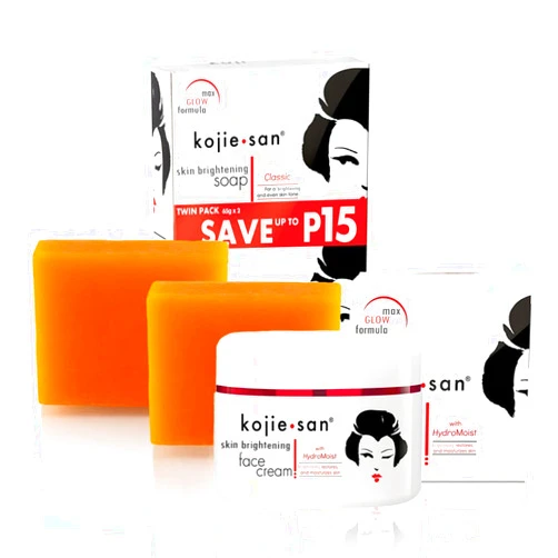 Kojie San Skin and Body Soap 2 Piece Set – Original Kojic Acid, Dark Spot Remover Soap Bar with Coconut & Tea Tree Oil – 65g x 2 Bars & 30g Face Cream