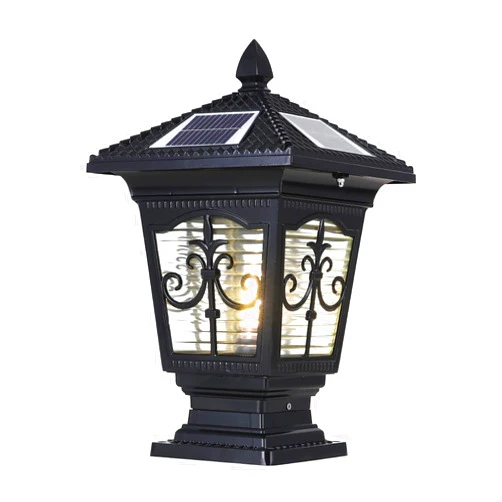 PTOUG LED Solar Post Cap Lamp, IP65 Waterproof Post Light Outdoor Remote Control Dimmable Pillar Lights Aluminum Outdoor Column Light, 17.3