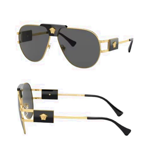 Versace VE2252 Non-Polarized Aviator Sunglasses for Men – Gold Metal Frame with Black Temples, eShades Eyewear Kit Included