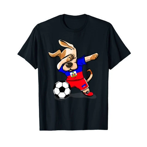 TeeIsle Haiti National Soccer Dabbing Dog Haiti Soccer Jersey Haitian Football Lover Gift T-Shirt for Men Women Girls Kids