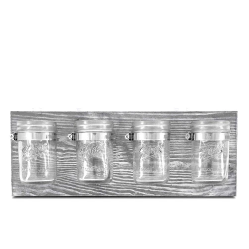 BeSuerte Rustic Antique Mason Jar Organizer Hanging Wall Holder for Home Decor, Bathroom, Kitchen, Office, Farmhouse with 4-Jar,Gray
