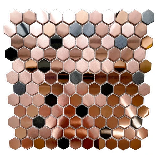 Blujellyfish Hexagon Stainless Steel Brushed Mosaic Tile Bronze Copper Color Black Bathroom Kitchen Backsplash Shower Floor Tiles Accent Mosaics Tile Sheets (5 Square Feet)