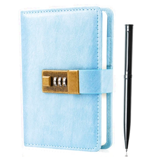 WEMATE Journal with Lock, Diary with Lock 192 Pages, Password Notebook, Pen & Gift Box - Perfect for Men and Women - 4.3X 6.18in Light Blue Keep Your Secrets Safe