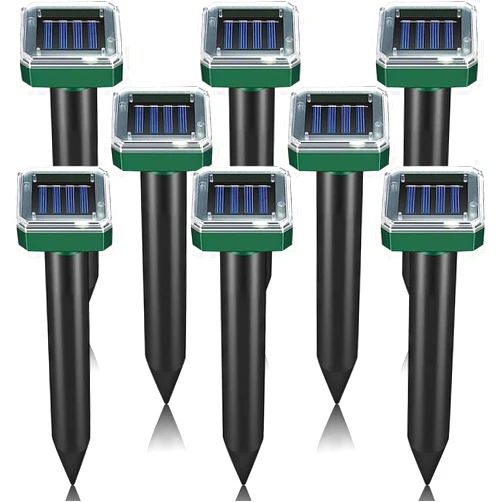 Outtkitywi Pack of 8 Solar Mole Repellent Sonic Gopher Repellent Vole Chaser Mole Deterrent Sonic Spikes Rodent Repellent Ultrasonic Pest Control Outdoor Keep Moles Out of Yard Lawn