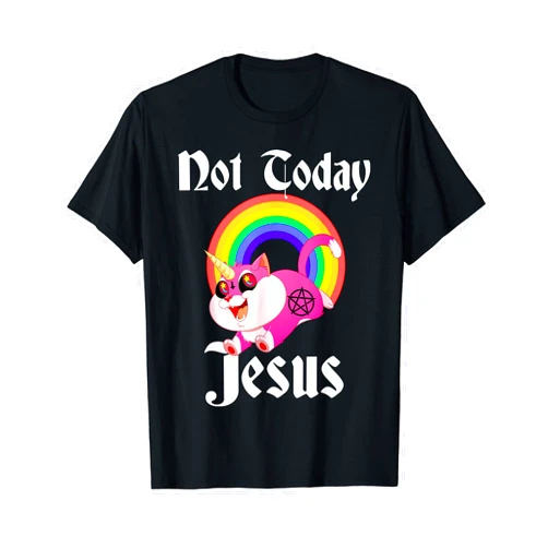 The Satanic Not Today Jesus Satanic Cat Rainbow Goth Anti Religion Meme T-Shirt