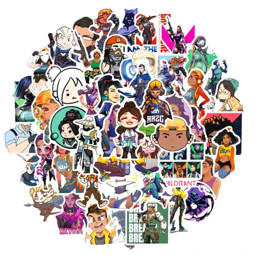 YUYOUYOU Valorant Stickers 50 Pcs Waterproof,Removable,Cute,Beautiful,Suitable for Boys and Girls in Water Bottles,Phones,Laptop,Guitar,Car,Motorcycle,Cup,Piano,Bicycle, Scooter,Suitcase Vinyl Material.