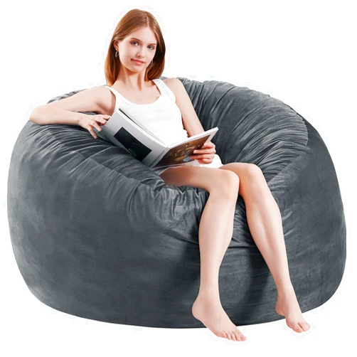 ILPEOD 3 Feet Bean Bag Chair - BeanBag Chairs for Adults, Living Room Furniture Sofa with Soft Micro Fiber Cover, Round Fluffy Couch for Bedroom College Dorm - Grey