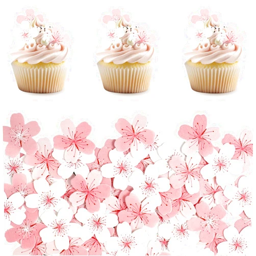 Tucnoeu 60pcs Cherry Blossom Cupcake Topper Edible Flowers for Cakes,Flower Cupcake Toppers Edible Cupcake Toppers Decorations,for Wedding Birthday Baby Shower Party Supplies