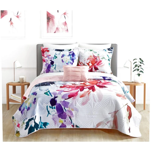 Chic Home Monte Palace 4 Piece Reversible Quilt Set Floral Watercolor Design Bedding - Decorative Pillow Shams Included, King