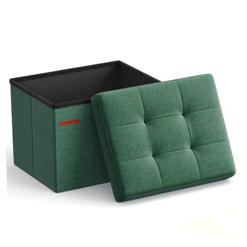 SONGMICS Small Folding Storage Ottoman, Foot Rest Stool, 12.2 x 16.1 x 12.2 Inches, 286 lb Load Capacity, for Living Room, Bedroom, Home Office, Dorm, Retro Green ULSF102C01