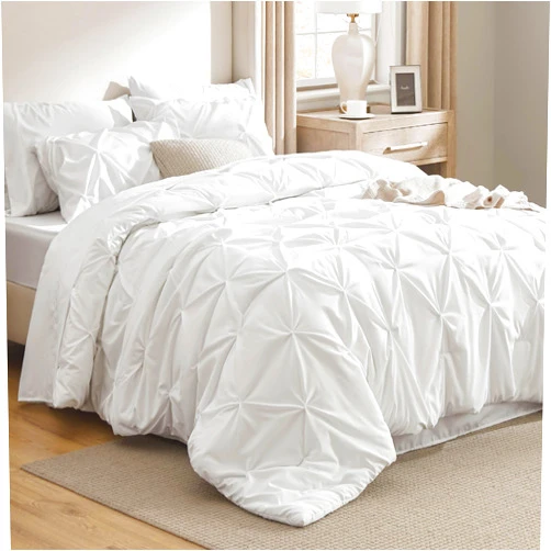 Bedsure White King Size Comforter Set - Bedding Sets King 7 Pieces, Pintuck Bed in a Bag White Bed Set with Comforter, Sheets, Pillowcases & Shams