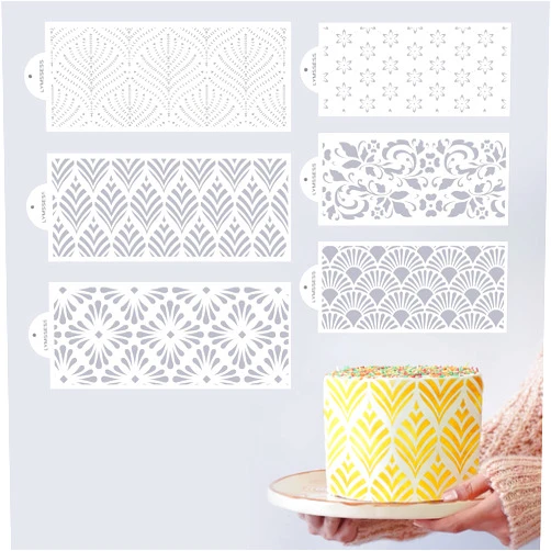 LYMSSESS 6PCS Cake Stencils Decorating Buttercream, Stencils for Cake Decorating, Floral Hollow Lace Cake Stencils & Templates for Wedding & Birthday Cake Decor (Style B)