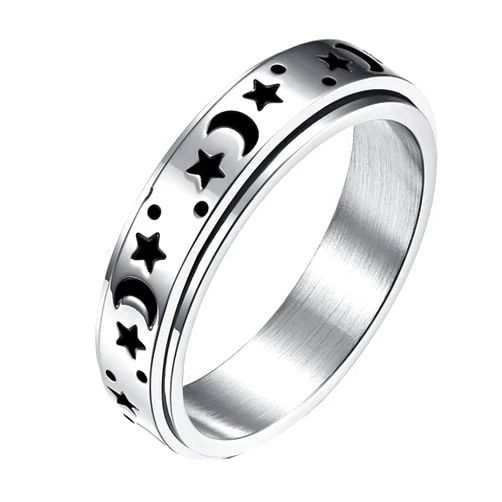 Nylry Titanium Stainless Steel Spinner Rings Moon and Star Fidget Ring Stress Relieving Anxiety Ring Engagement Wedding Promise Band for Women Men Size 5-12