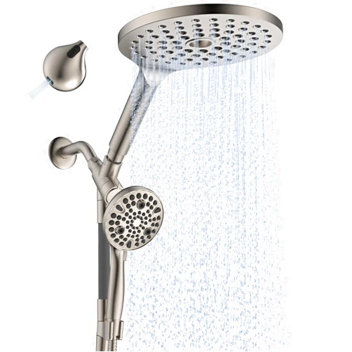 MakeFit Dual Handheld Shower Head Combo, 2-in-1 Rain Shower Heads System 8 Inch Rainfall Shower Head and 10 Modes High Pressure Hand Held Showerhead with Built-in Power Wash