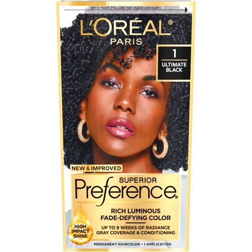 L’Oréal Paris L'Oreal Paris Superior Preference Fade-Defying + Shine Permanent Hair Color, 1.0 Ultimate Black, Pack of 1, Hair Dye