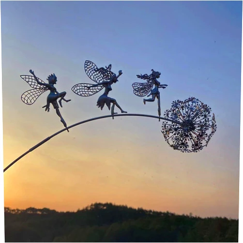 Usoway Product Dandelion Flower Fairy Ornaments Iron Crafts Flower Fairy Metal Crafts Garden Decoration (Color : B(3D))
