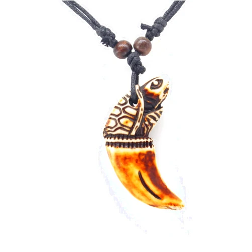 Scddboy Wolf Tooth Pendant Necklace for Men Women with Handmade Wood Adjustable Black Cord