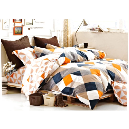 Eikei Home Minimal Style Geometric Shapes Duvet Quilt Cover Modern Scandinavian Design Bedding Set 100-percent Cotton Soft Casual Reversible Block Print Triangle Pattern (Queen, Copper)