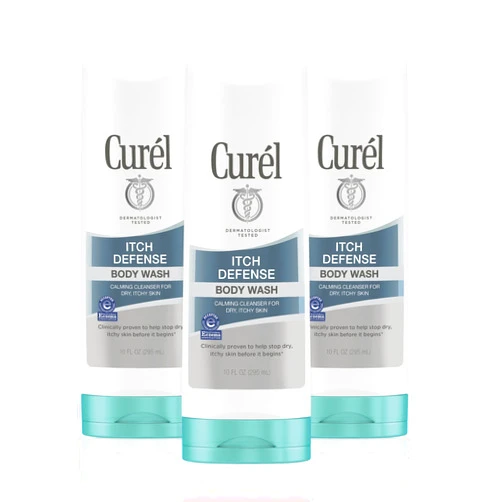 Curel Itch Defense Calming Daily Cleanser, Body Wash, Soap-free Formula, for Dry, Itchy Skin, with Hydrating Jojoba and Olive Oil, 10 Oz, Pack of 3