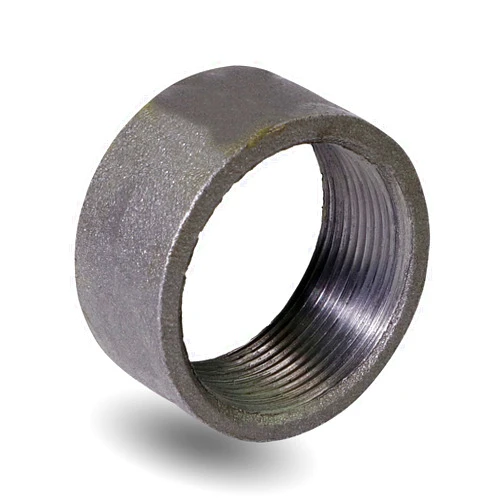 Supply Giant NCID0334 1-1/2'' Black Merchant Steel Half Coupling with Female Connection with Straight Tapped Thread