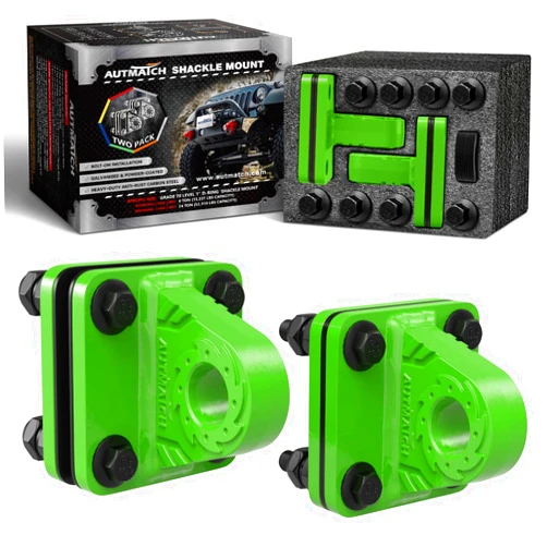 AUTMATCH D Ring Shackle Mount with Backer Plate (2 Pack) - Bolt On Clevis Mount Bumper Shackle Bracket, Max 24T (52,910 Lbs) for Bumper, Bucket, Trailer, Truck, Green