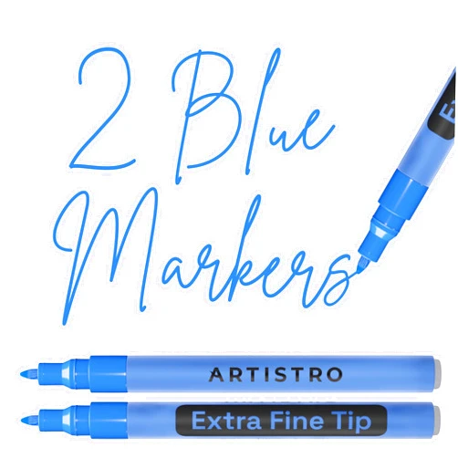 ARTISTRO 2 Blue Acrylic Paint Markers - 0.7mm Extra Fine-Tip Paint Pens - Perfect for Crafting, Art Projects, & More