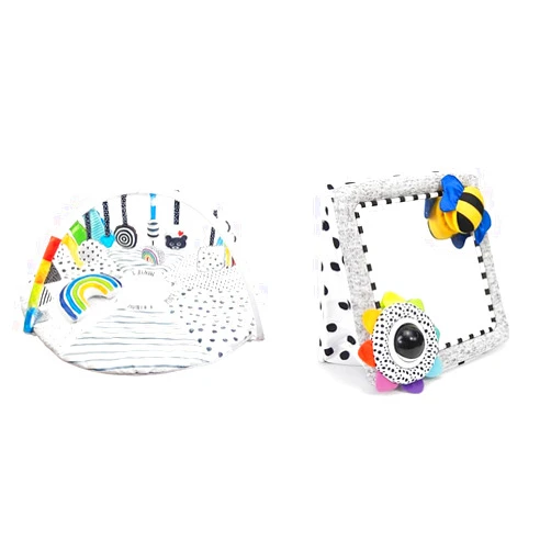 Sassy Stages STEM Developmental Play Gym, Sensory Tummy Time Activity Play Mat & Tummy Time See Me Floor Mirror for Ages 0+ Months (80928)