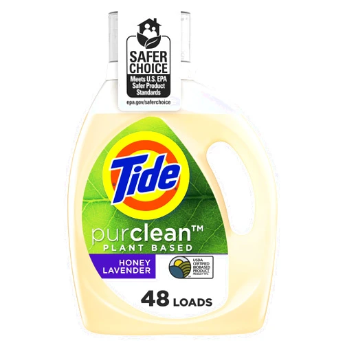 Tide Purclean Liquid Laundry Detergent, 75% Plant-Based, Honey Lavender Scent, 63 fl oz, 48 loads