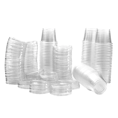 Green Direct 1 oz Containers with Lids | Disposable Plastic Jello Shot Cups | Small Clear Plastic Condiment Cups For Sauce, Souffle, Salad Dressing, Portion Control, Pack of 100