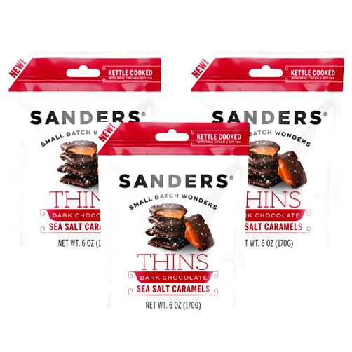 Sanders Dark Chocolate Sea Salt Caramel Thins 3-Pack (3 x 6 oz. pouch)