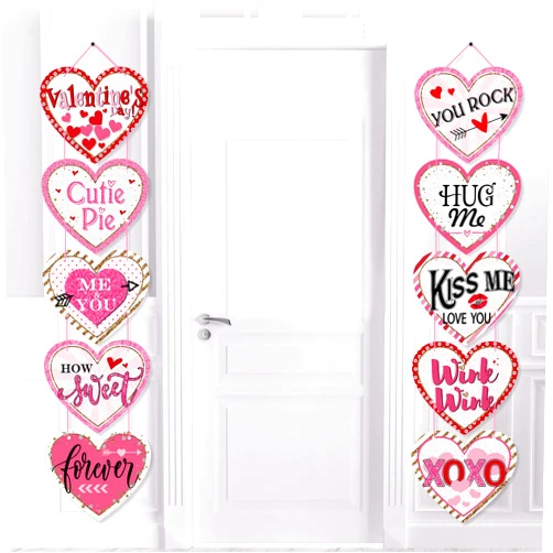 Blulu Valentine's Day Heart Banner for Conversation Valentines Day Decoration Candy Heart Medium Sign Valentine Crafts Supplies Red Pink White Heart Shape Romantic Sign Decor