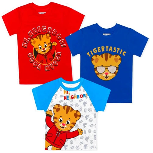 WANGHUI Fred Rogers Company Boy?s 3-Pack Daniel Tiger Graphic Tee Shirts, Blue/Red/Grey, Size 4T