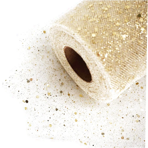 Ableme Deco Glitter Tulle Fabric Rolls 6 Inch 50 Yards (150FT) Sequin Sparkling Ribbon Spool Netting for Wedding, Tutu Skirt, Gift Wrapping, Party Decoration (Ivory)