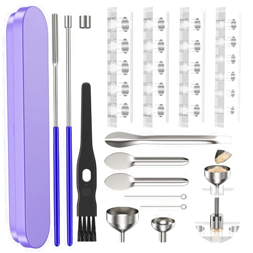 NPDUTTD 15Psc Filling Tools Tray Kit - Capsule Tamper Filler Maker Tool & Tray Holder - for Home & Lab Empty Gel Spoon Scoops Funnel Fill Size #000 00 0 1 2 3 Funnels