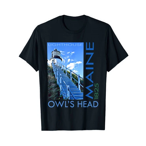 Trendy Lighthouse Design Owl's Head Lighthouse Maine 1825 Design T-Shirt