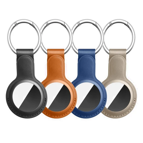 Meliya 4 Pack Air Tag Keychain for Apple Airtags Holder, Leather Airtags Case Tracker Cover, Airtag Key Ring Compatible with Apple AirTag (Black+Brown+Navy Blue+Grey)