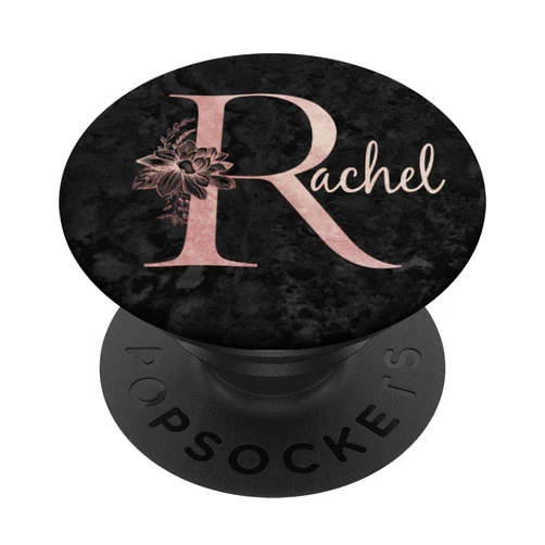 Jojojax Custom Names Rachel Name Personalized Pink Rose on Black Design PopSockets PopGrip: Swappable Grip for Phones & Tablets