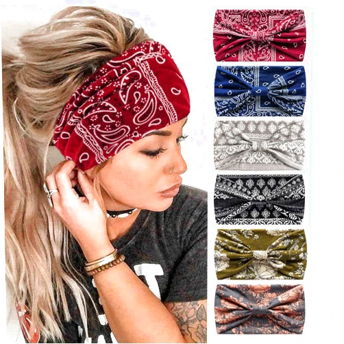 HUANMAYE 6Pcs Bandana Sports Headbands for Women Wide Paisley Hairbands Elastic Sweat Fabric Hair Scarf Floral Printed African Headband for Running Yoga Accessories for Women (6SFlower)