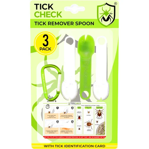 TickCheck Tick Remover Spoon - 3 Pack of Lightweight Tick Remover Tools with Free Tick ID Card & Carabiner (1 Set, 3 Spoons)