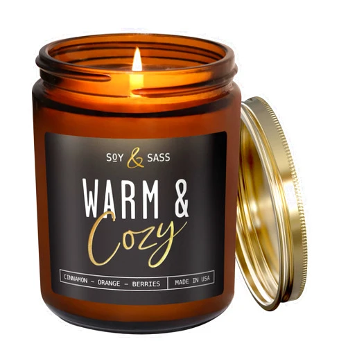 Soy and Sass Christmas Candles, Fall Candles, Warm and Cozy' Soy Candle I Berries, Apple & Cinnamon I Infused w/Essential Oils I Warm n Cozy Home Decor I Winter and Holiday Candle I 50Hr Burn I USA Made