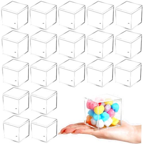 Thyle 100 Pieces Clear Acrylic Box with Lid 2.6 x 2.6 x 2.6 Inch Small Plastic Square Cube Containers Mini Clear Display Box Acrylic Gift Box Storage Box for Candy Pill Tiny Jewelry Gifts
