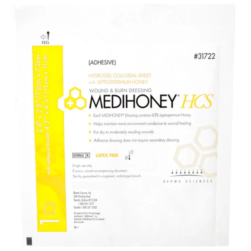 Derma Sciences 31722 Medihoney Dressing Hydrogel Colloidal Sheet, Adhesive, 2.8